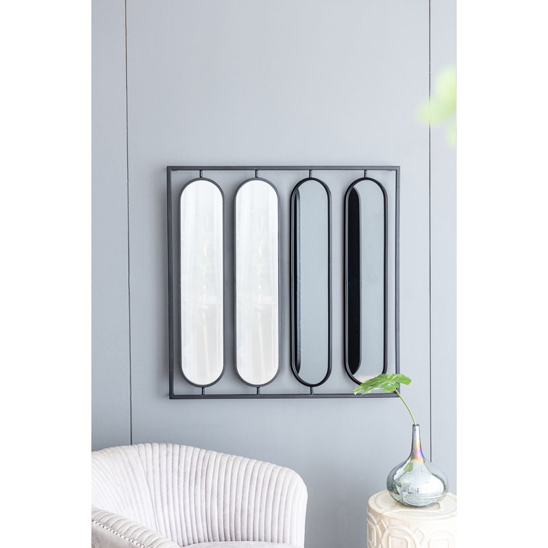 Grand miroir mural ovale avec cadre carré en fer noir pour la décoration de bureau