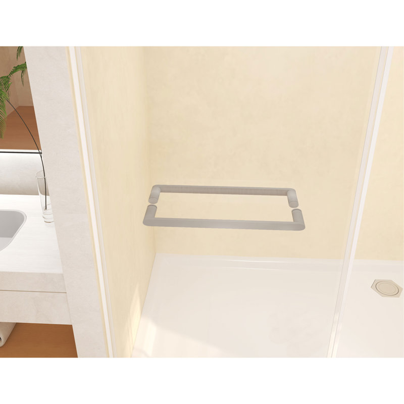 Frameless Double Sliding Shower Door 44-48 "W x 74" H, 5/16 "(8mm) Tempered Glass, Explosion Proof Film, Stainless Steel Handle, Square Tube Track, Brushed Nickel