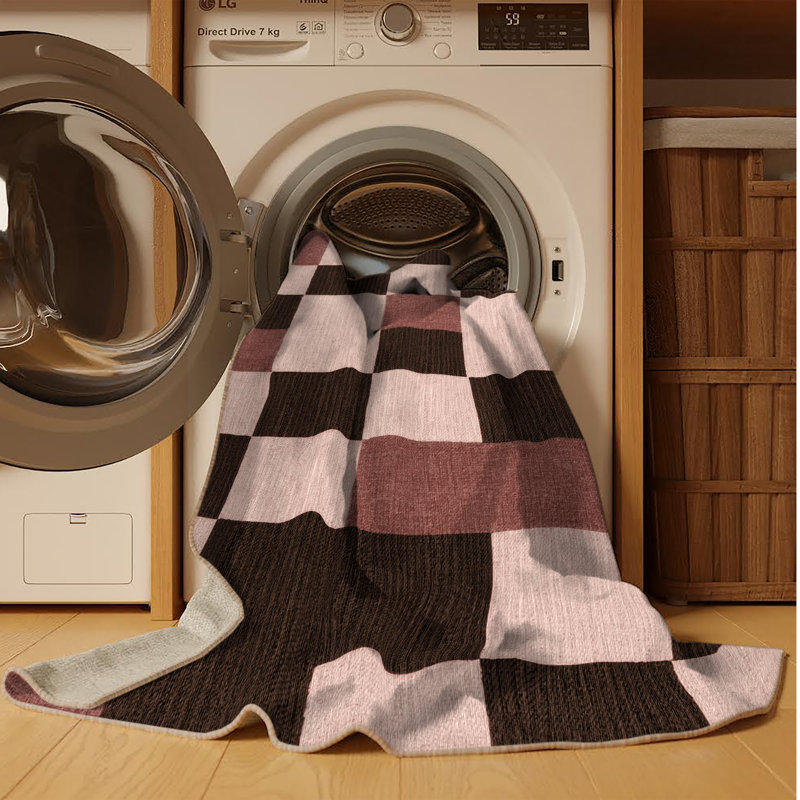 Tapis rose lavable à la machine, Rond 7 pi