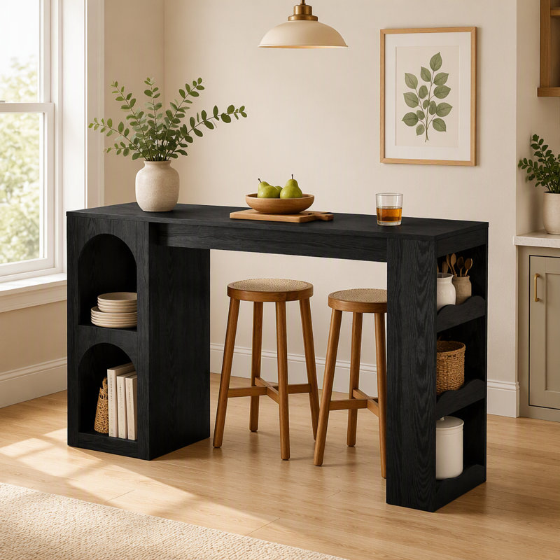 Table de bar 63 po, table de salle à manger à hauteur de comptoir moderne avec rangement double pour la cuisine