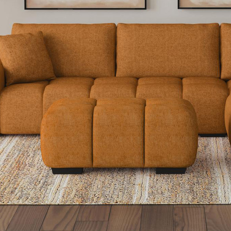 Rectangular Upholstered Tufted Ottoman With Block Legs In Orange