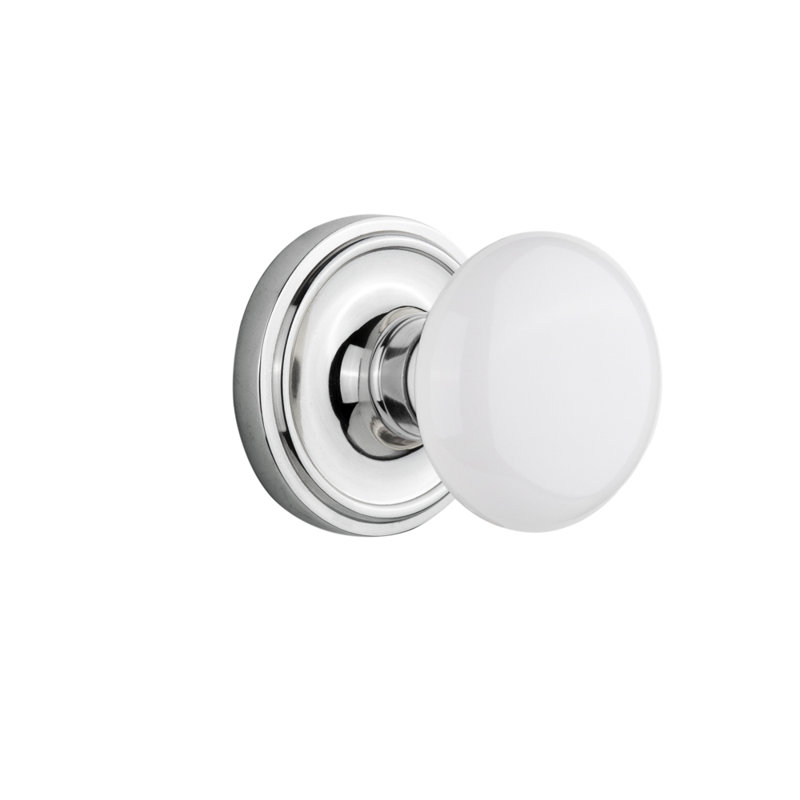Classic Rosette with White Porcelain Door Knob, Bright Chrome, 2.375"