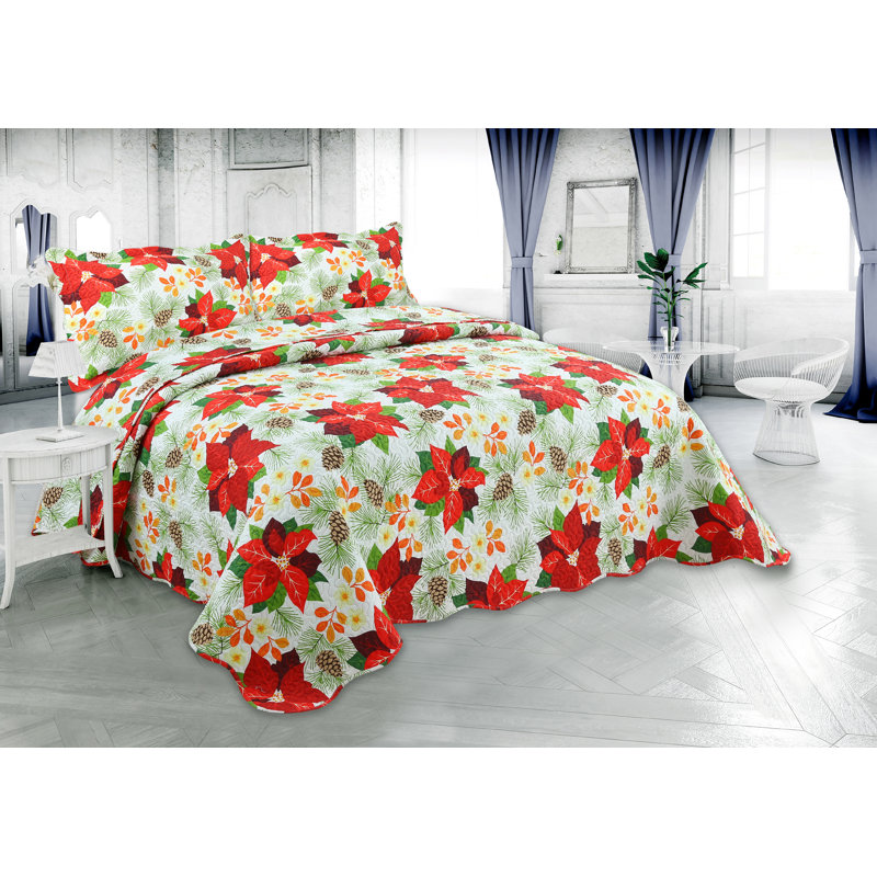 Ensemble de courtepointe 3 pièces Marina Summer Home Pinsonic Bedding, Courtepointe pour lit grand + deux taies décorati