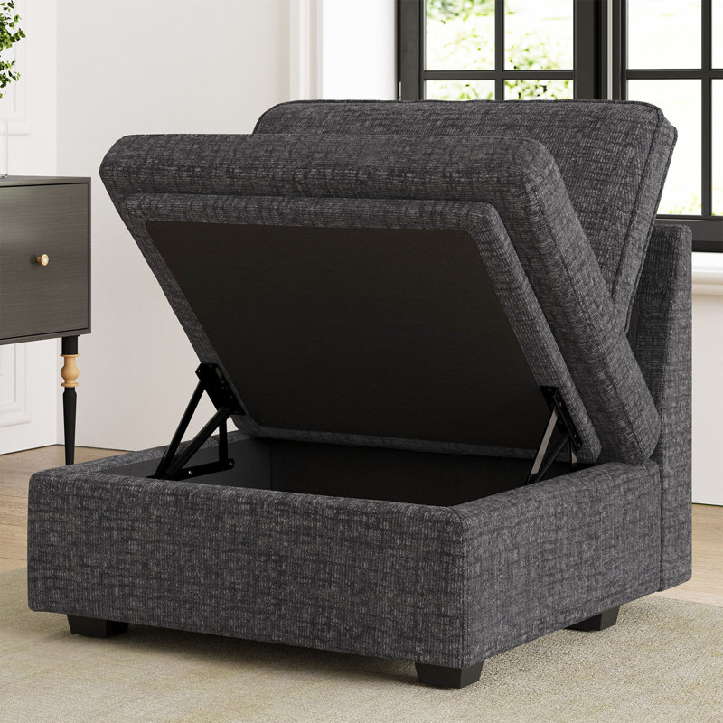 Grand fauteuil de rangement sans accoudoirs en chenille Hymes avec canapé modulaire, Chenille noir