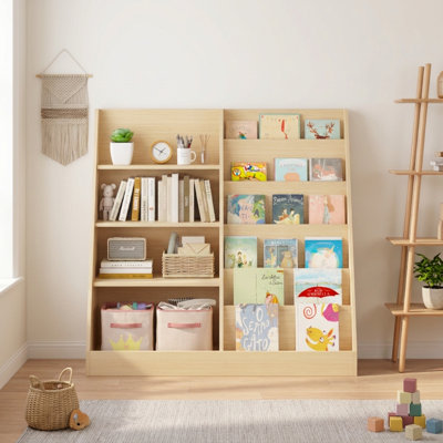 Étagère pour enfants, étagère en forme de A avec plusieurs compartiments de rangement, étagère ouverte pour livres d'images, jouets et décorations, présentoir à livres pour salle de jeux, chambre, chambre d'enfant
