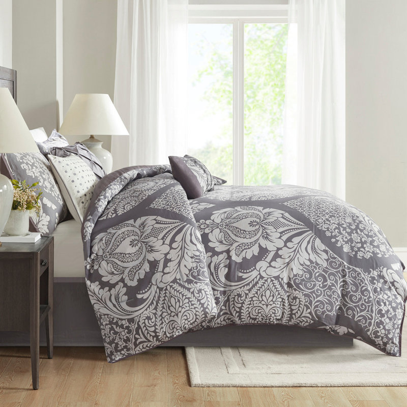 7 Piece Printed Comforter Set Grey