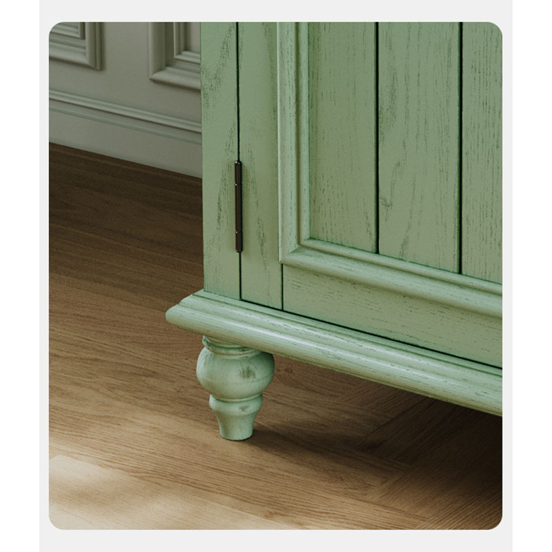 American-Style Country White Ash Wood Bookcase With Glass Doors And Green Color