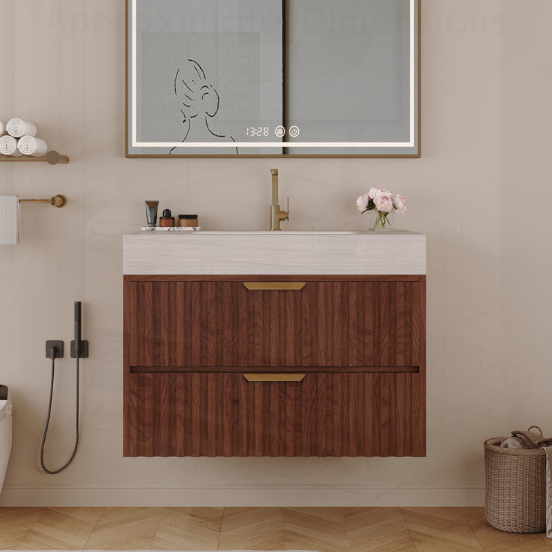 Meuble-lavabo flottant moderne avec plateau en pierre frittée et lavabo en céramique Modern, Stone Grey