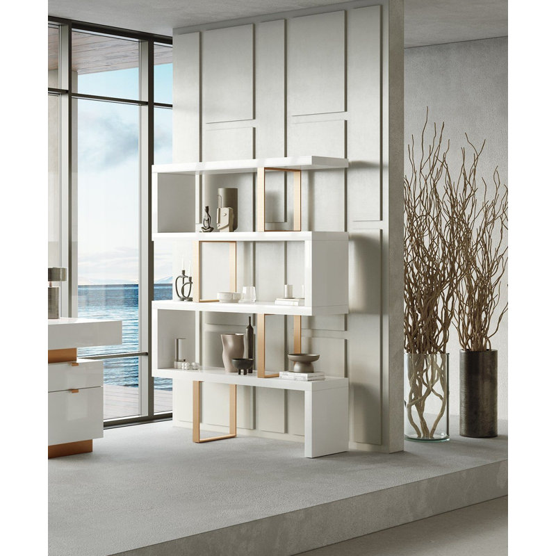 Maze Geometric Bookcase, White/Gold