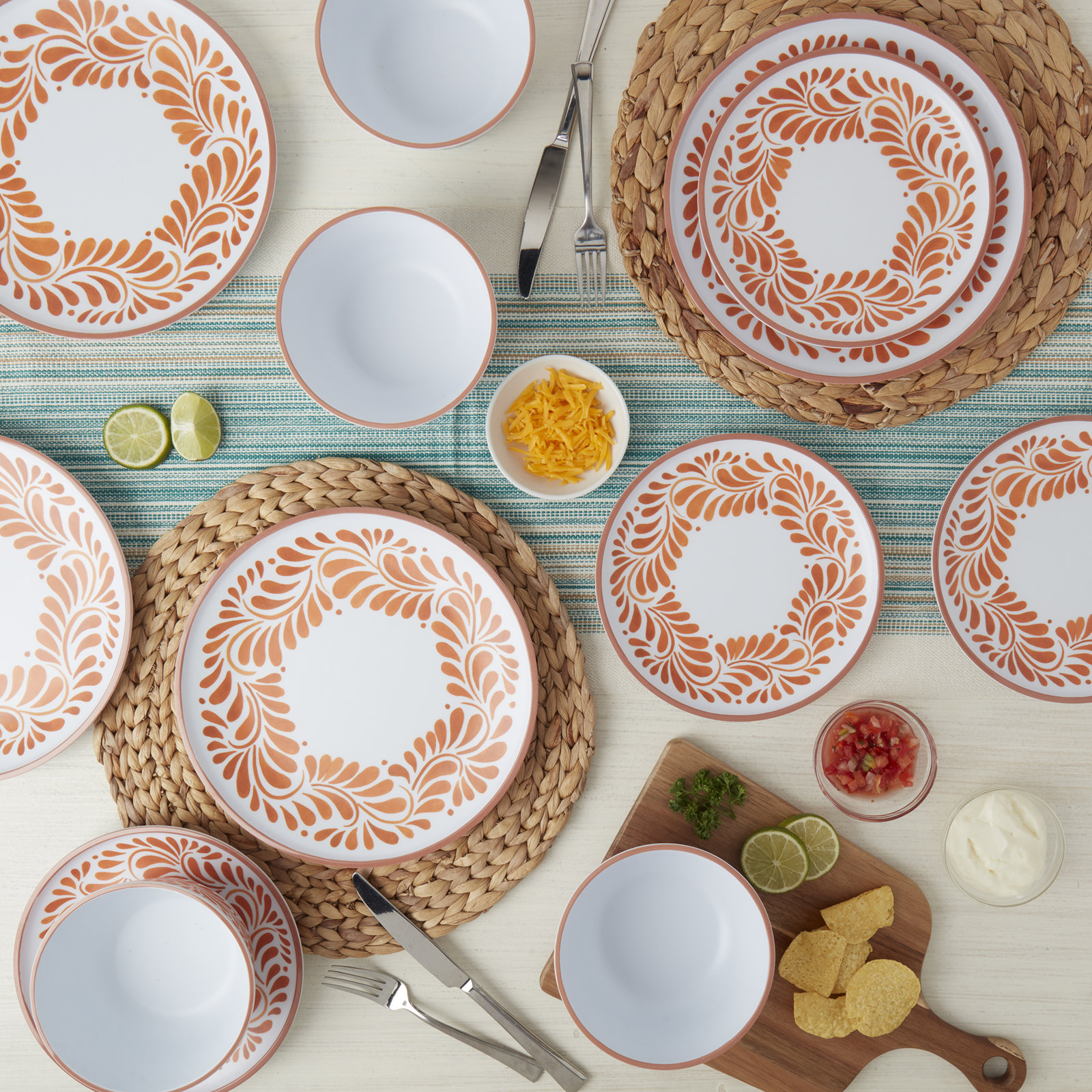 Lebrillo Dinnerware Set, White/Orange