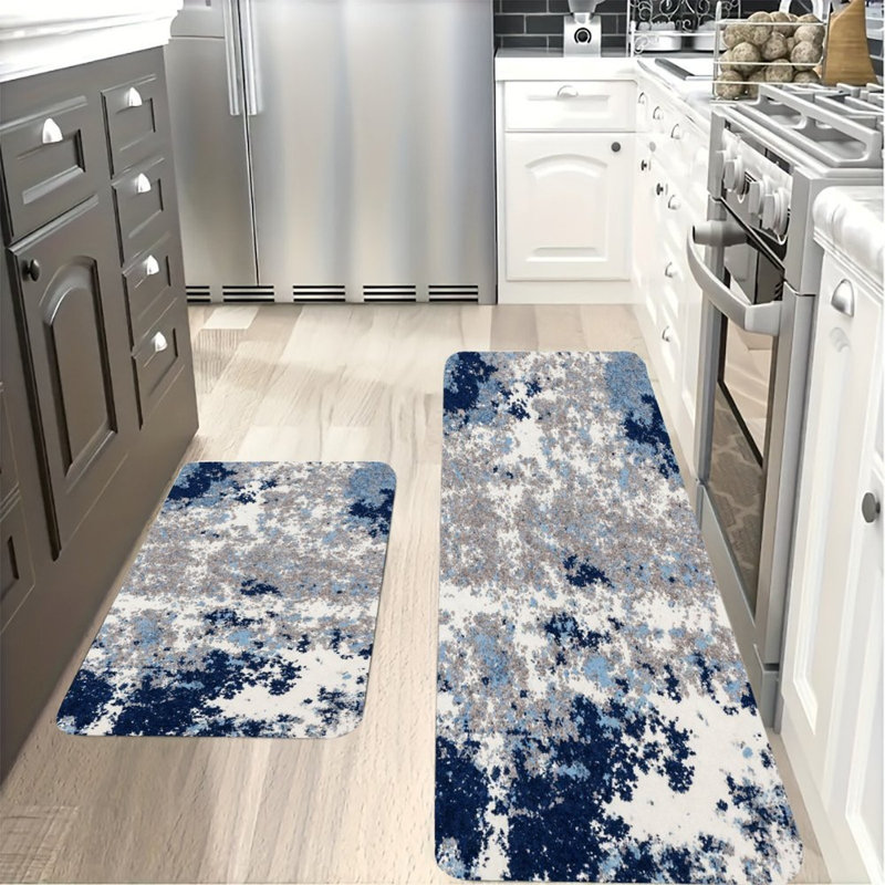 Speckled Blue, Kitchen Mats Set of 2, Blue Abstract
