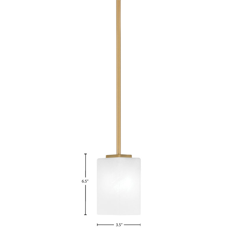Mini-luminaire suspendu suspendu Franklin avec verre carré de 3,5 po en marbre blanc, Laiton