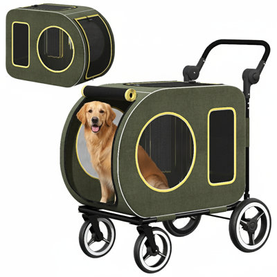 Heavy Duty Dog Stroller For Large Dogs Up To 90 Lbs, 2 Dog Pet Stroller With Ventilated Cabin, Foldable Design, For Medium & Big Dogs, Green