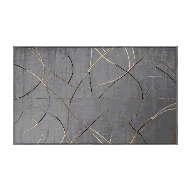 Machine Washable Gray Area Rug, Runner 2' x 4'