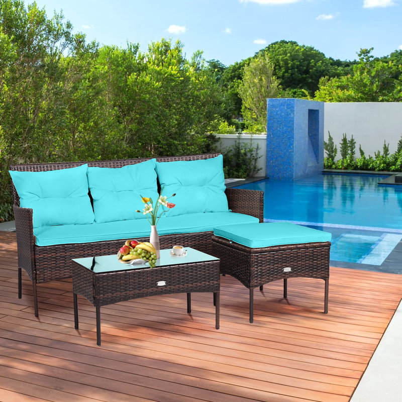 4 - Person Patio Conversation Set with Cushions, Turquoise
