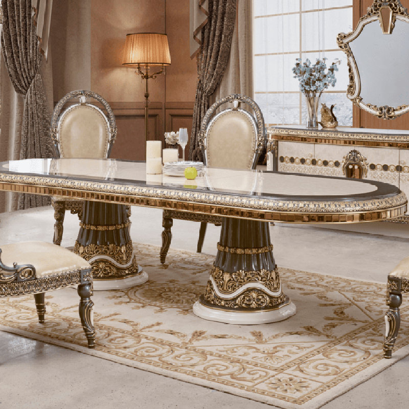 LUXURY MOBILYA TURKISH DESIGN FURNITURE HAND CARVED DINING TABLE - EXTENSION