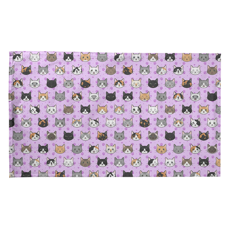 Serviette à thé à motif chat kitty, Polyester sergé, Rose