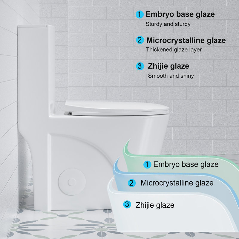 Toilette allongée une pièce avec siège à double chasse et fermeture en douceur, céramique blanc brillant