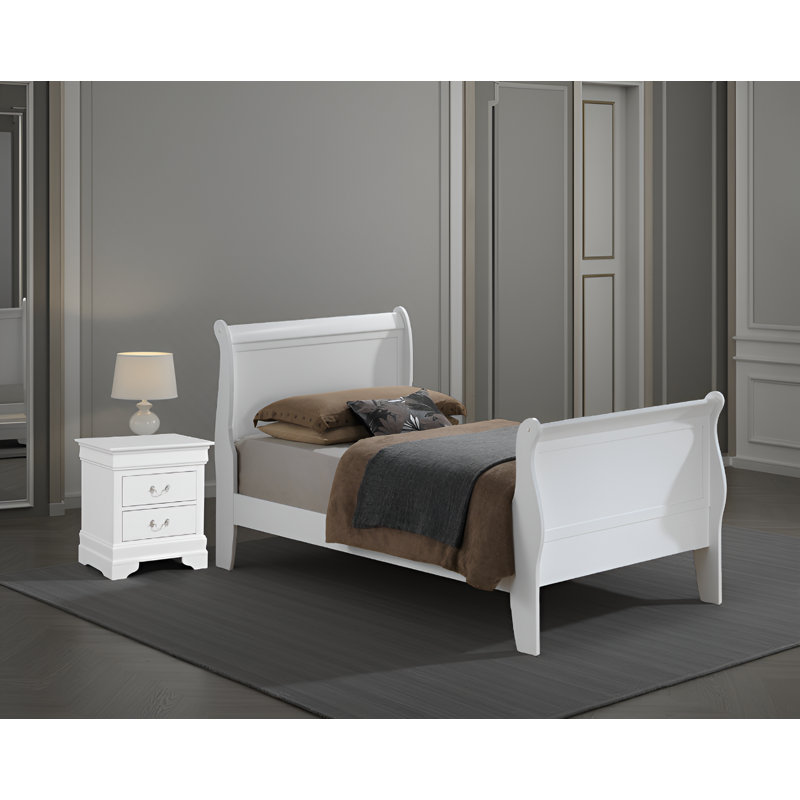 Ensemble de chambre à coucher avec lit-bateau simple 2 pièces Roskilde, Blanc, Lit simple