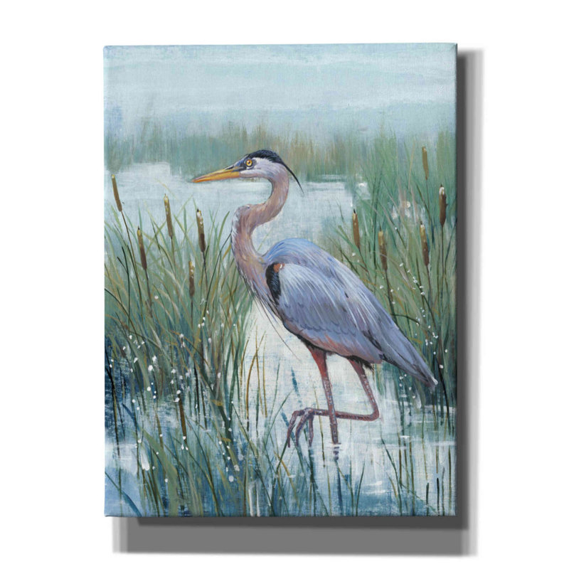 «Marsh Heron II» par Tim O'toole, art mural sur toile, H 16 po x l 12 po x P 0,75 po