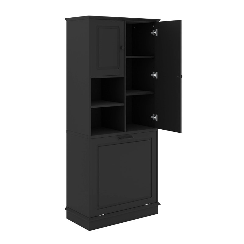 Tall Storage Cabinet Featuring Adjustable Shelves And Flip Out Basket  With Handles Large Capacity Organizer For Bathroom Kitchen Living Room And Office