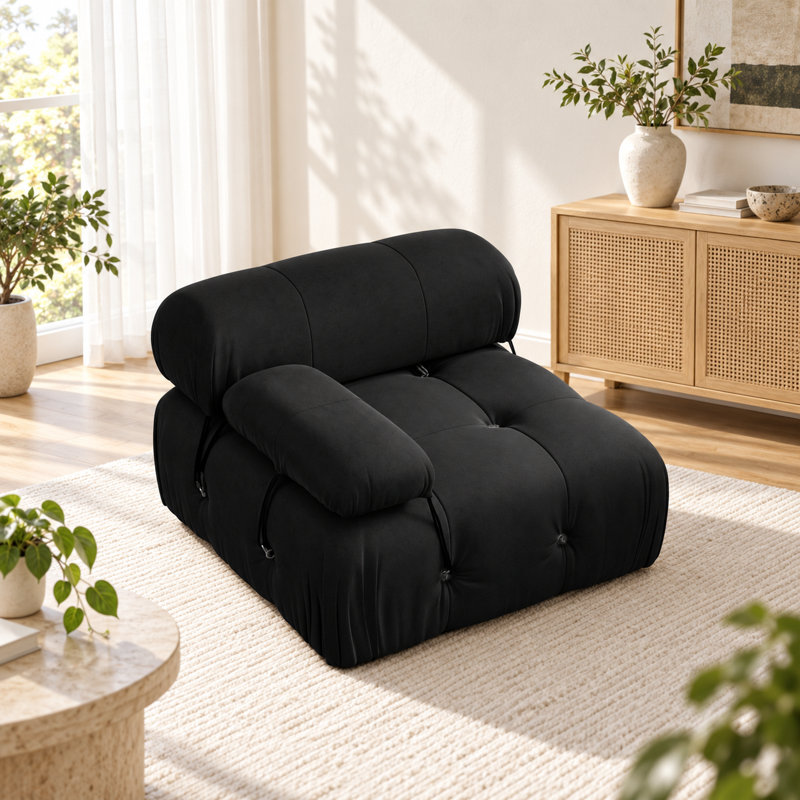 Upholstered Modern Velvet Fabric Single One-Armed Chair, Black