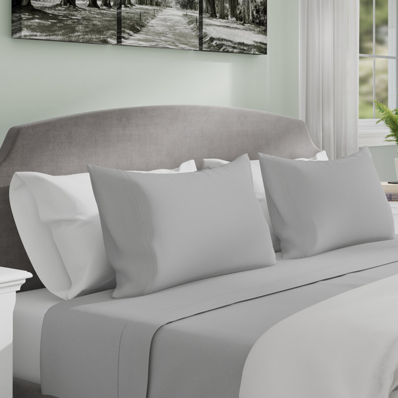 Sateen Sheet Set, Queen Sheet Set with 2 Pillowcases, Light Gray