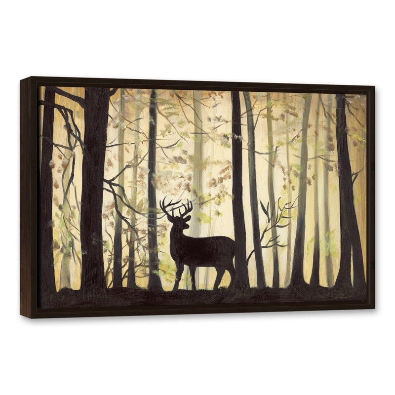 Deer in Ominous Forest - Peinture sur toile, Toile brune avec cadre flottant, H 21,75 po x l 31,75 po x P 1,75 po