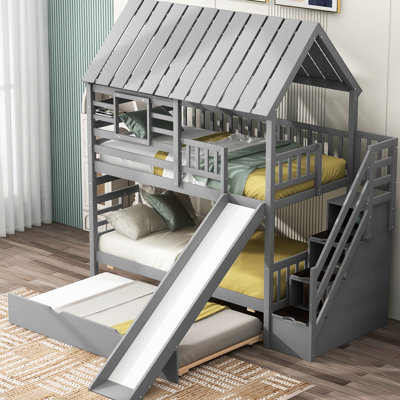 Lit simple / simple avec lit gigogne, toit gris et solutions de rangement intelligentes