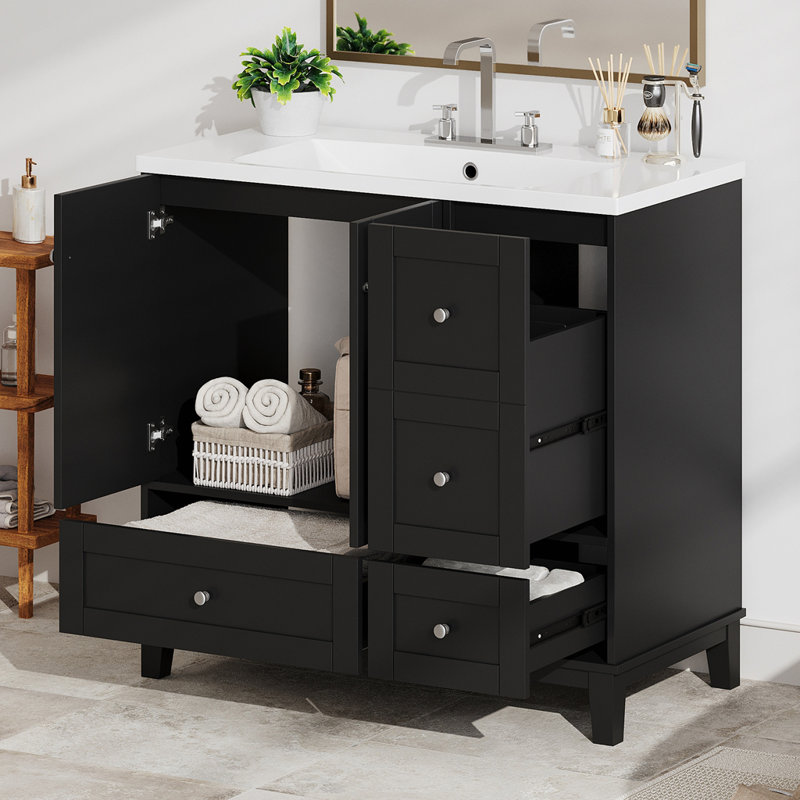 Modern Bathroom Vanity with USB Charging, Black
