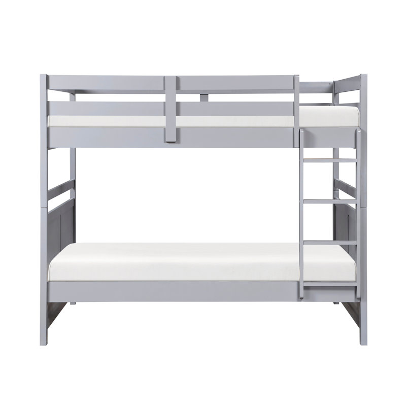 Full Over Bunk Bed In Gray, Wood Frame, Guard Rails, , Suitable For Youth Bedroom, No Box Spring Needed Gray Bed, Build, Space Saving Solution