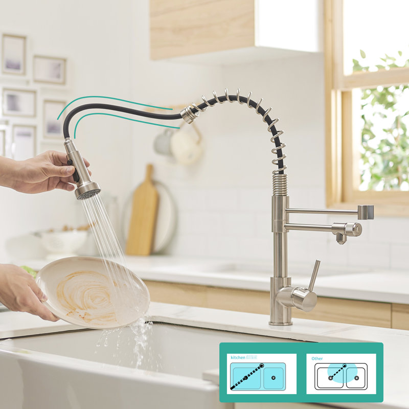 Robinet de cuisine avec purificateur et fonction d'eau potable - Filtre rétractable en option d'aspect nickel brossé