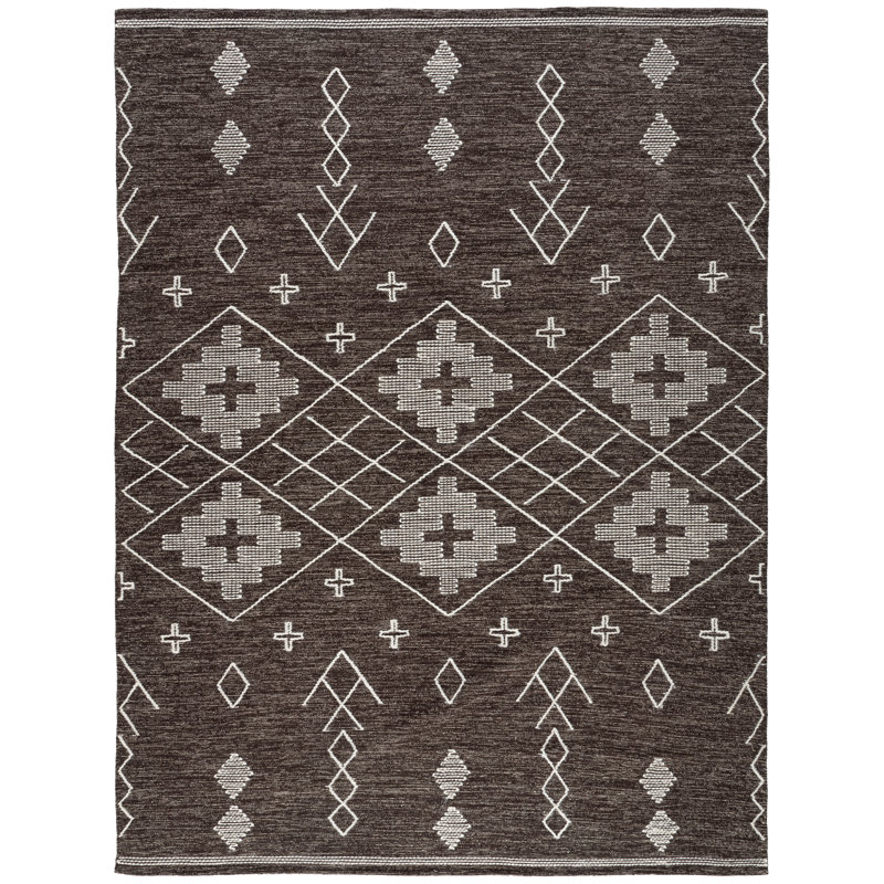 Holtby Southwestern Handmade Flatweave Brown/Ivory Area Rug, Rectangle 8' x 10'