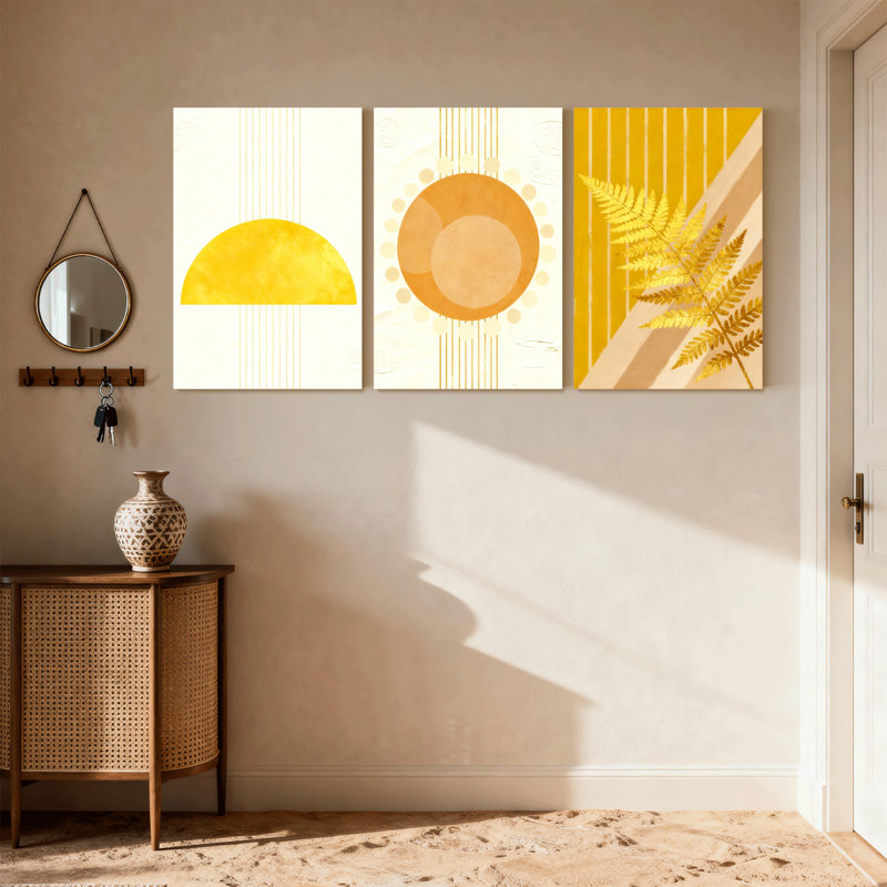 Ensemble de 3 impressions sur toile contemporaines bohème Golden Sun, H 18 po x l 36 po