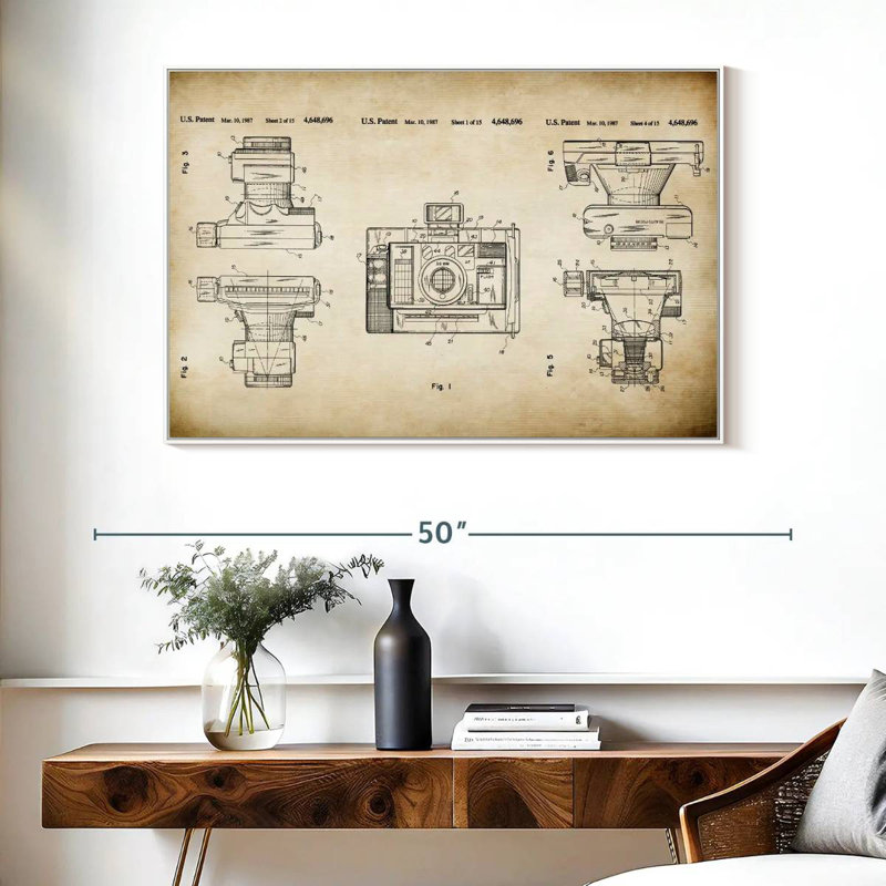 Automatic Focus Camera Patent, 40" X 27", Floating Frame White