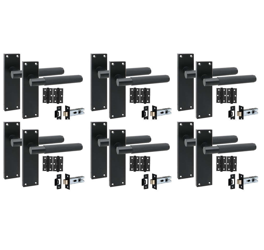 B&Q - 6 Pair Victorian T-Bar Knurled Internal Door Handle Sets Matt Black 150 X 40mm With 2.5" Latch & Hinges - Image 3