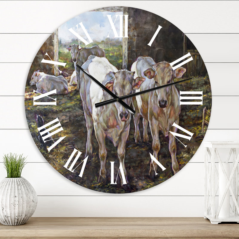 Deux vaches dans l'écurie - horloge murale, Moyen