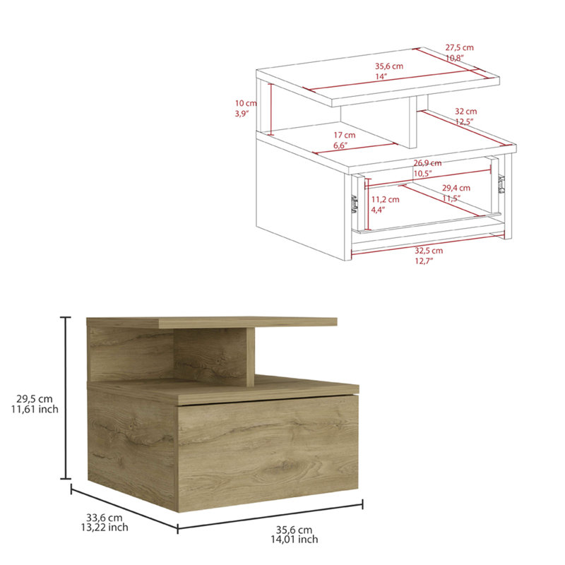 Versatile Floating Nightstand With Drawer And Open Shelves For Optimal Storage, Beige