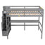 Lit mezzanine double avec bureau, tablettes de rangement et escalier-117067400