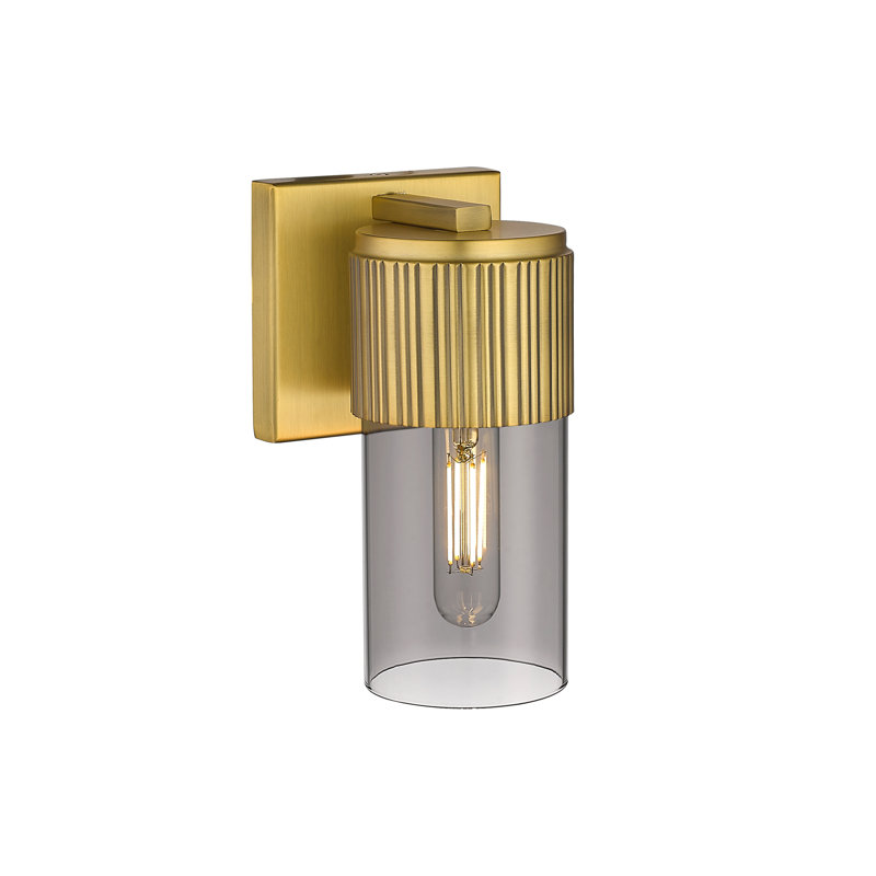 Applique murale 1 lumière 12 "Bolivar, Laiton brossé, H 7,5 po x l 5,1 po x P 4 po, Plaqué couleur fumée