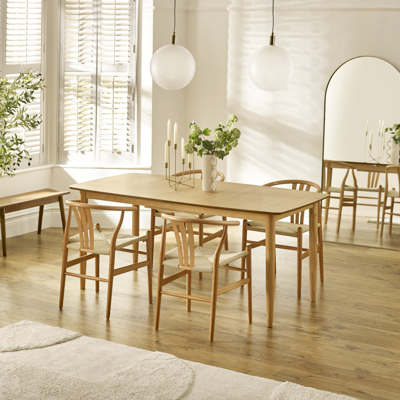 Eriksson Rectangular Solid Wood Extending Table & Carlton Wishbone Dining Chairs - Scandi Inspired, 4