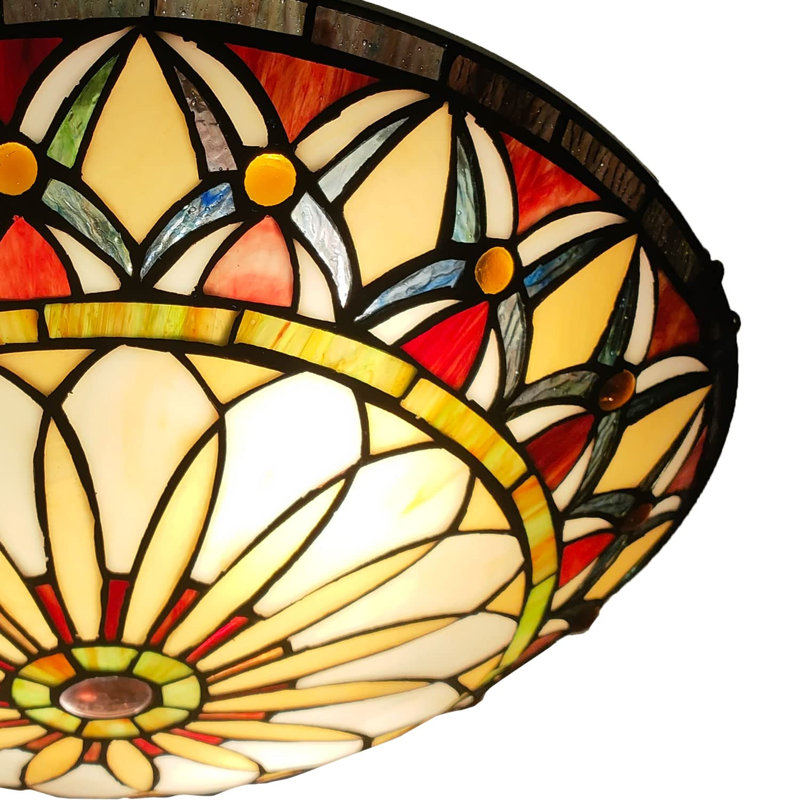 Ackman 3-Light 15.7" Tiffany Flush Mount, Red/Orange