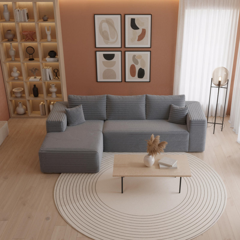 Canapé modulaire convertible en velours côtelé avec accoudoirs larges et fonction de canapé-lit - Convient aux animaux de compagnie, sans compression, sans assemblage