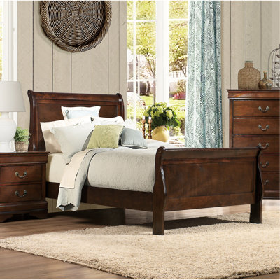 Mobilier de chambre à coucher en cerisier brun - lit simple, lit traditionnel de style classique, couleur, délice
