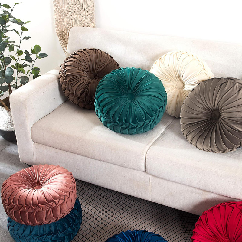Velvet Round Throw Pillow for Couch Decor 15-Inch (Set of 2), Gray
