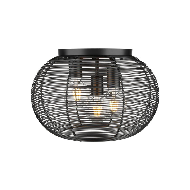 William 3 Light Flush Mount in Matte Black with Matte Black Shade