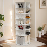 Rotating Shoe Rack Tower, 7-Tier Spinning Shoe Rack, Free Standing 360° Revolving Shoe Organizer, High Bottom Design Shoe Tower Spinning Storage Lazy Susany, Fits 28 Pairs of Shoes (7-Tier White)