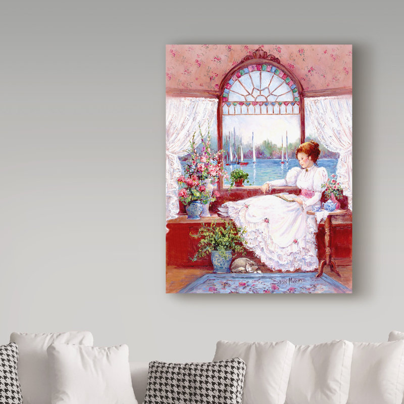 «Lady in The Window 1», reproduction de peinture acrylique sur toile tendue, H 32 po x l 24 po x P 2 po