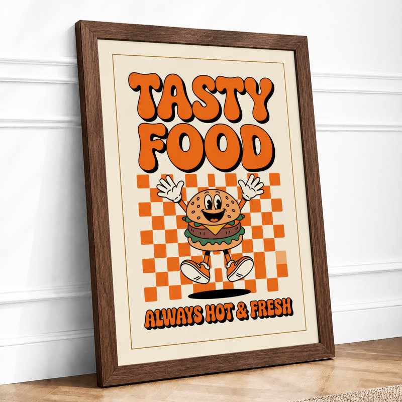 Tasty Food Diner Retro - Framed Print, A2 - 59.4 x 42.0 cm, Walnut