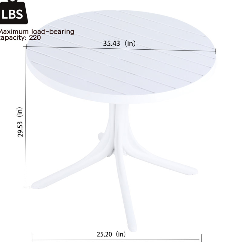Table ronde moderne en polypropylène de 36 pouces de couleur blanche - Patio de salle à manger et de café avec égratignures
